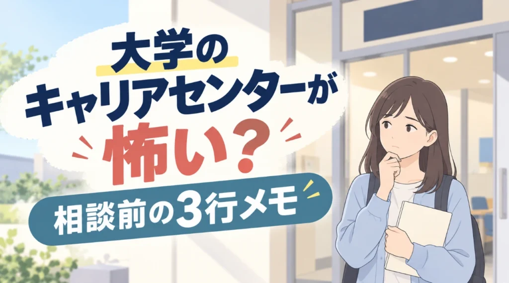 大学のキャリアセンターが怖いと感じる学生へ、相談前の3行メモを紹介するアイキャッチ画像